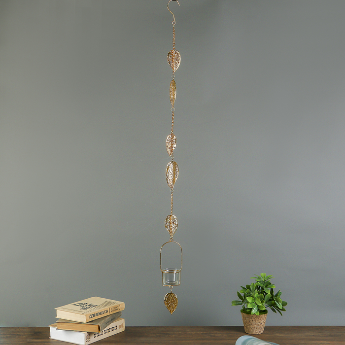 Подсвечник металл на 1 свечу подвесной "Листья" золото/серебро 93,5х7,3х6 см