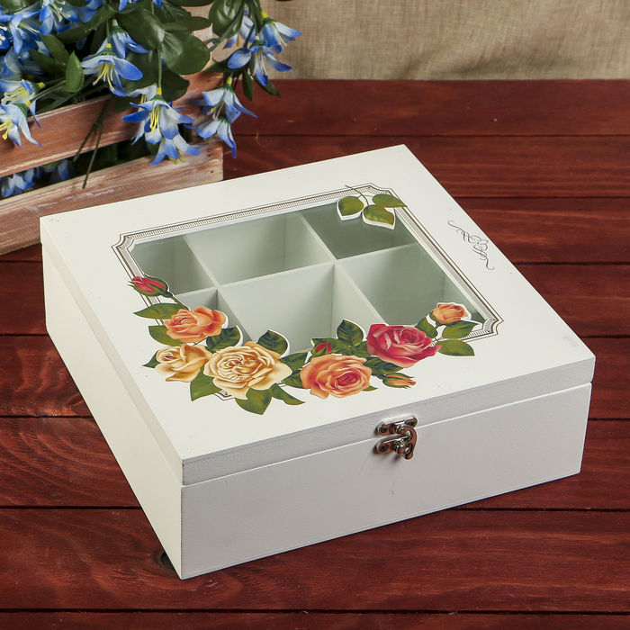 Шкатулка дерево с делениями "Розовый вечер" 8х24х24 см