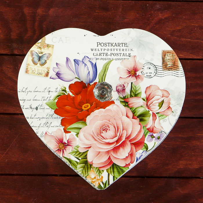 Шкатулка дерево, металл "Букет цветов" сердце 8х21х21 см