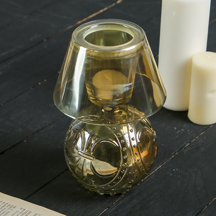 Подсвечник стекло на 1 свечу "Лампа" кремовый жемчуг 19х11,8х11,8 см