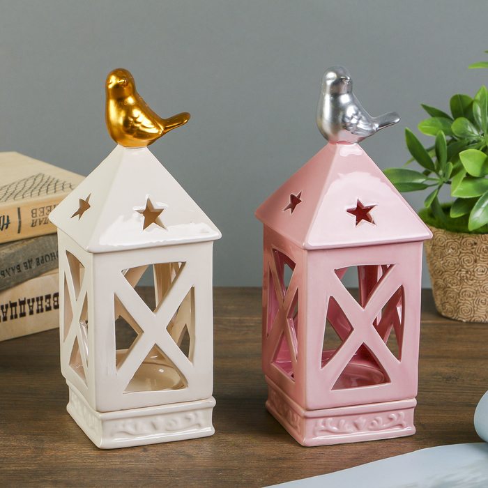 Подсвечник керамика на 1 свечу "Птичка на домике" МИКС 23,5х8,8х8,8 см