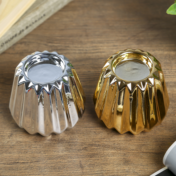 Подсвечник керамика на 1 свечу "Гофре" МИКС