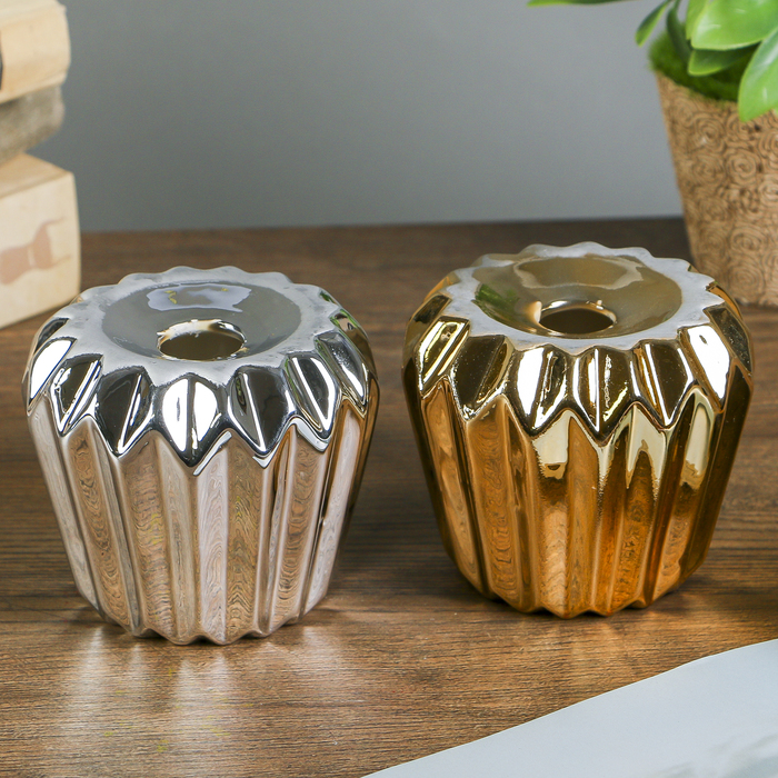 Подсвечник керамика на 1 свечу "Гофре" МИКС