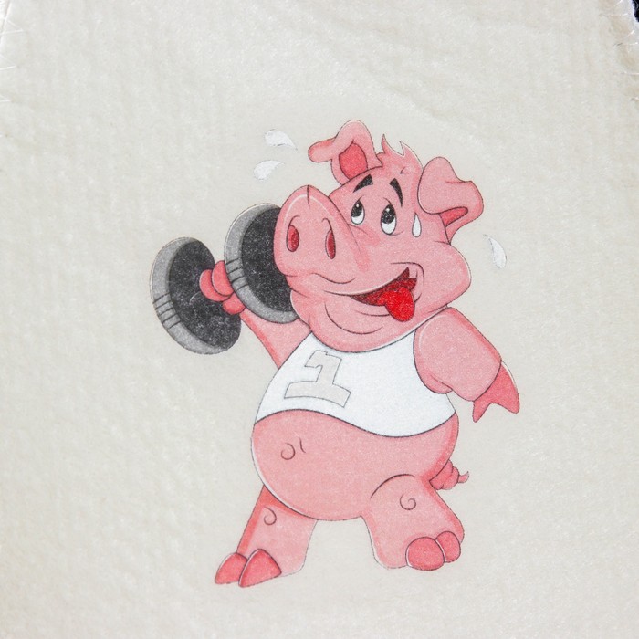 Банная шапка с термопечатью "Хрюшка с гантелью", войлок, белая