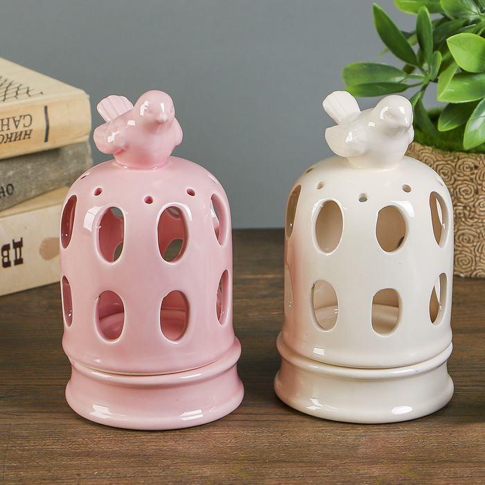 Подсвечник керамика на 1 свечу "Клетка с птицей" 14х8х8 см МИКС