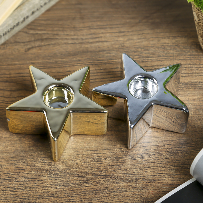 Подсвечник керамика на 1 свечу "Звезда" МИКС 3,5х8,5х8,5 см