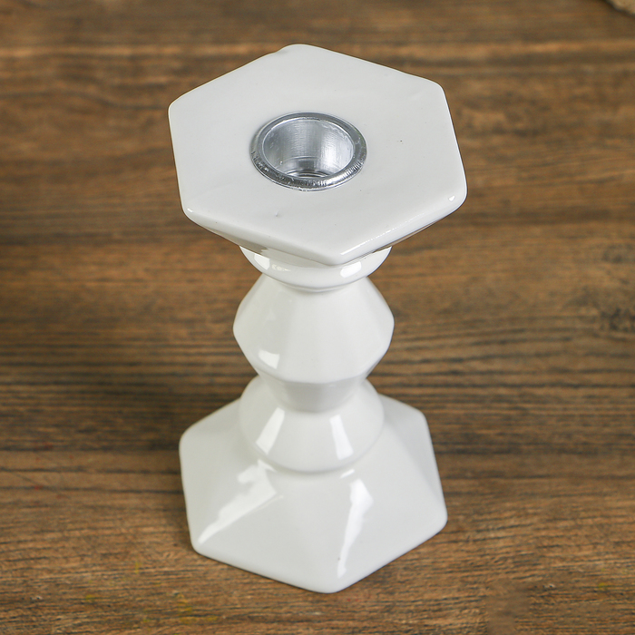 Подсвечник керамика на 1 свечу "Грани" белый 12,5х7,8х7 см