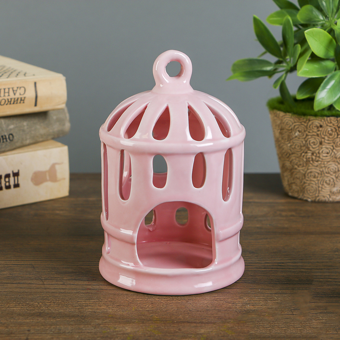 Подсвечник керамика на 1 свечу "Клетка с птицей" МИКС 14х9,3х9,3 см