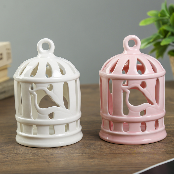 Подсвечник керамика на 1 свечу "Клетка с птицей" МИКС 14х9,3х9,3 см