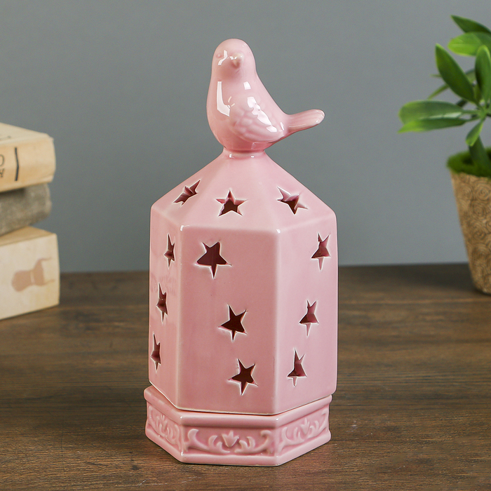 Подсвечник керамика на 1 свечу "Клетка в звёздочку с птицей" МИКС 18х8,5х7,8 см