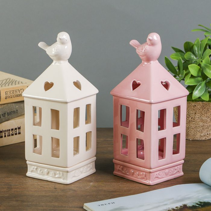 Подсвечник керамика на 1 свечу "Домик с птицей" МИКС 21,5х7,8х7,8 см