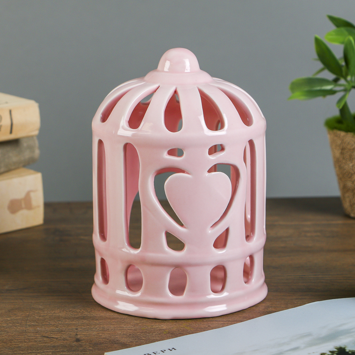 Подсвечник керамика на 1 свечу "Клетка в сердечко" МИКС 16,5х11,5х11,5 см