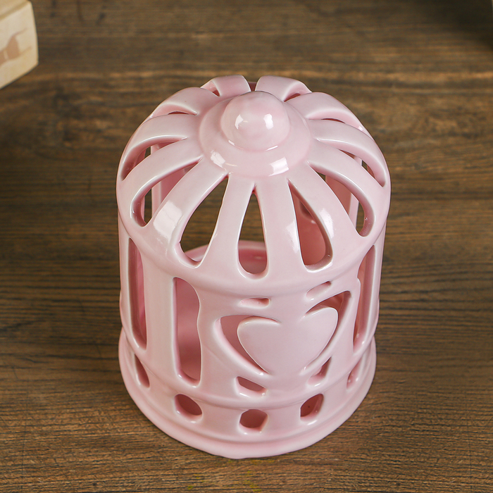 Подсвечник керамика на 1 свечу "Клетка в сердечко" МИКС 16,5х11,5х11,5 см