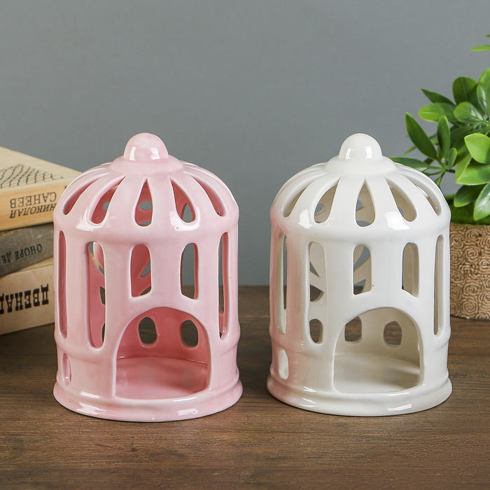 Подсвечник керамика на 1 свечу "Клетка в сердечко" МИКС 16,5х11,5х11,5 см