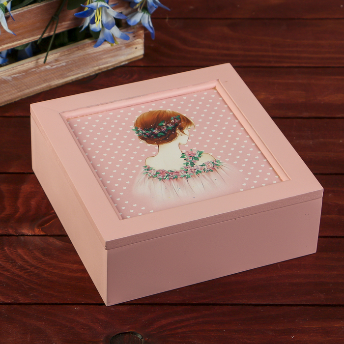 Шкатулка дерево с делениями "Романтичная натура" розовая 7х18х18 см