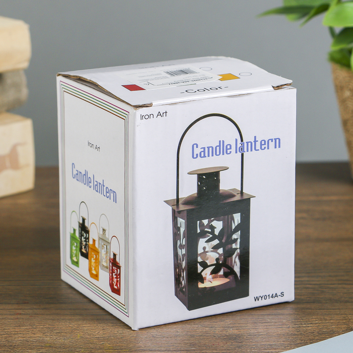 Подсвечник металл на 1 свечу фонарик "Веточка с листьями" зелёный 10,5х7,5х7,5 см