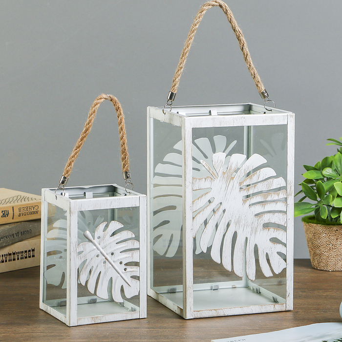 Подсвечник металл "Пальмовые листья"набор 2 шт золотая патина 16х10,5х10,5 26х15,5х15,5 см