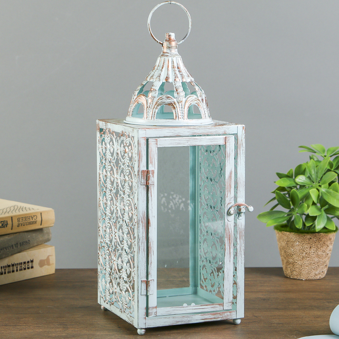 Подсвечник металл на 1 свечу "Восточные сказки" золотая патина на бирюзе 36х15,5х15,5 см