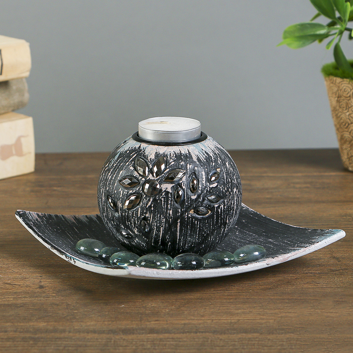 Подсвечник дерево на 1 свечу "Цветок из кристаллов" грифель  8х14,5х14,5 см