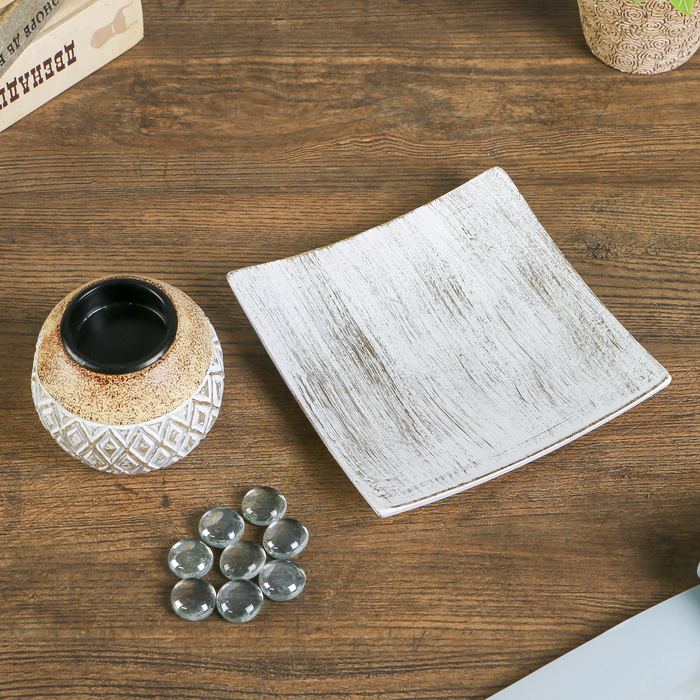 Подсвечник дерево на 1 свечу "Ромбики" золотая патина 8х14,5х14,5 см