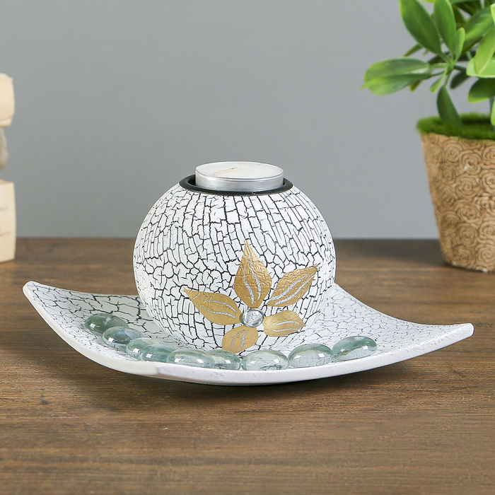 Подсвечник дерево на 1 свечу "Золотой цветок" кракелюр  8х14,5х14,5 см