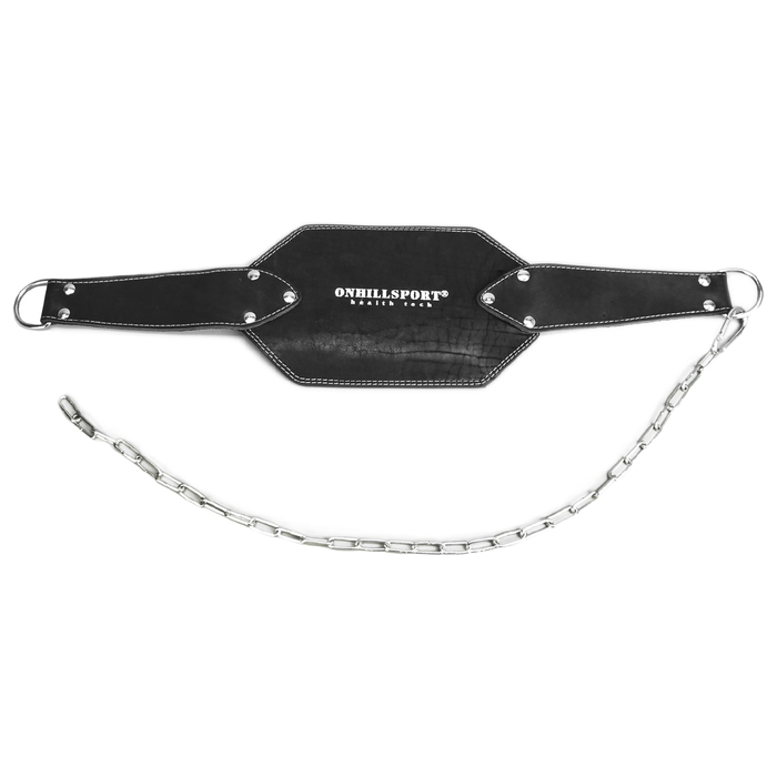 Пояс с цепью кожаный 85 см (атлетический), цвет черный