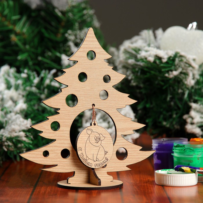 Сувенир «Елочка со свинкой» на подставке