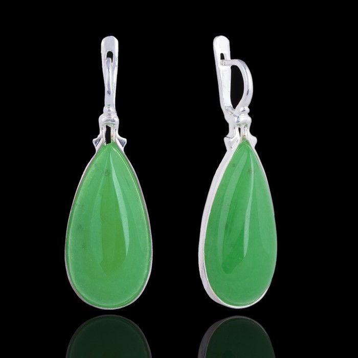 Серьги бижар "Тайна" хризопраз, цвет зелёный в серебре