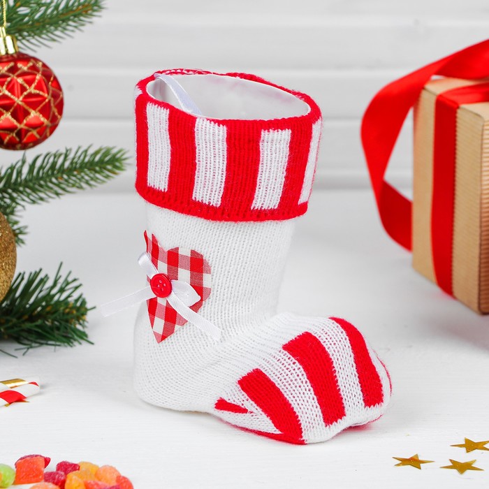 Конфетница "Сапожок" белый в красную полоску, виды МИКС