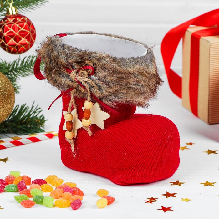 Конфетница "Сапожок" вязаный с украшениями, цвета МИКС