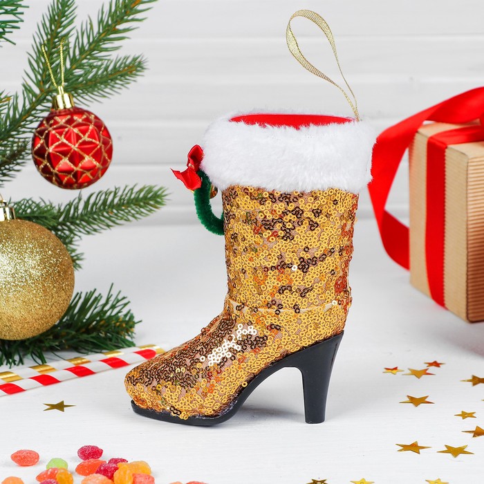 Конфетница "Сапожок" с рождественским веночком, цвета МИКС