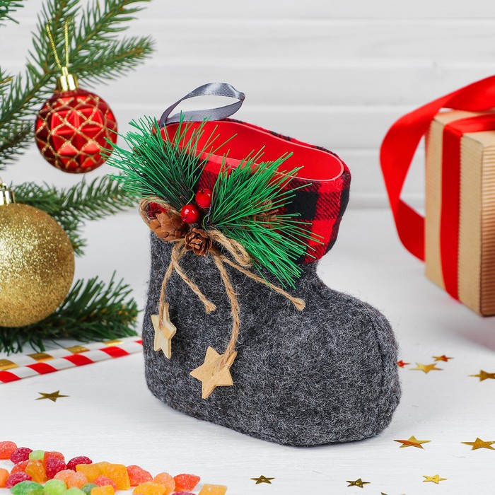 Конфетница &quot;Сапожок&quot; на бантике звёзды, цвета МИКС, вместимость 300 г