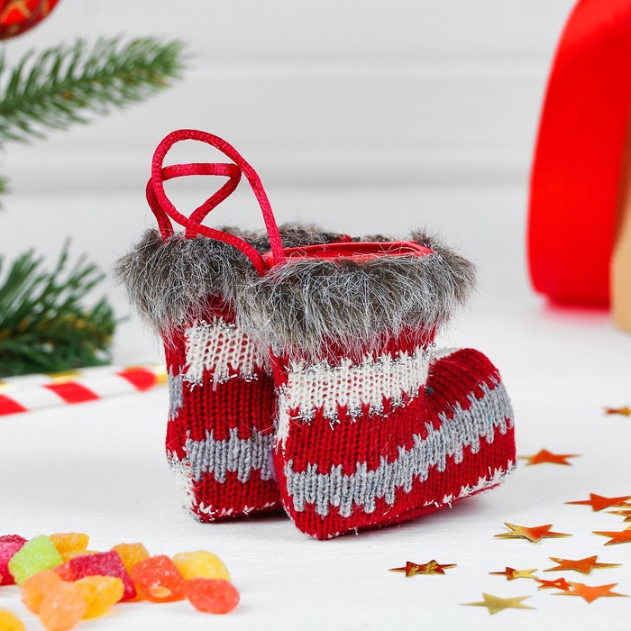 Конфетница "Сапожок" вязаный с меховой опушкой, вместимость 50 г