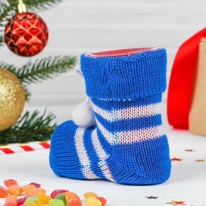 Конфетница "Сапожок" белые полосы, на завязках, цвет синий, вместимость 300 г