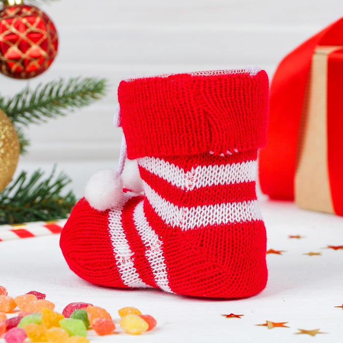 Конфетница "Сапожок" полосатый, на завязках, цвет красный, вместимость 300 г