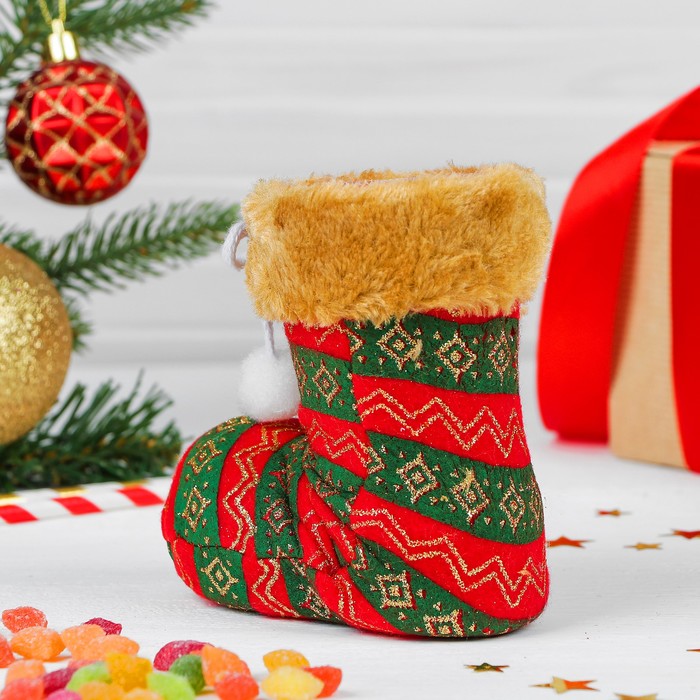 Конфетница "Сапожок" полосатые с белыми помпонами, цвета МИКС