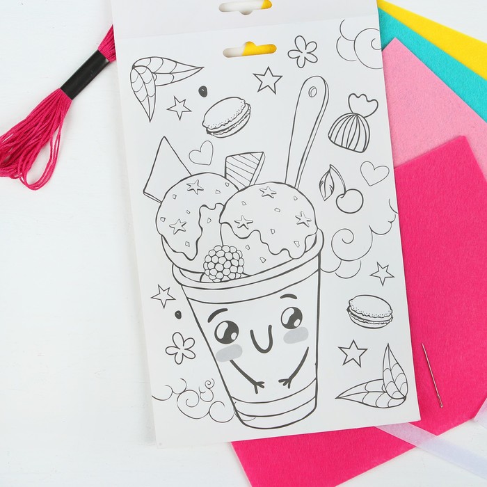 Набор для создания кошелька из фетра "Пирожное" + нитки, игла