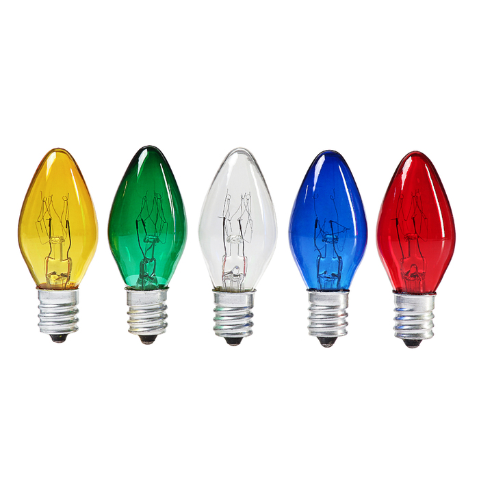 Набор ламп накливания E12, 10W, для гирлянд, 50 штук, белый/зеленый/красный/синий/желтый