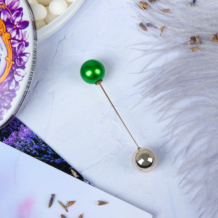 Булавка "Бусина" 8см, цвет зеленый в золоте