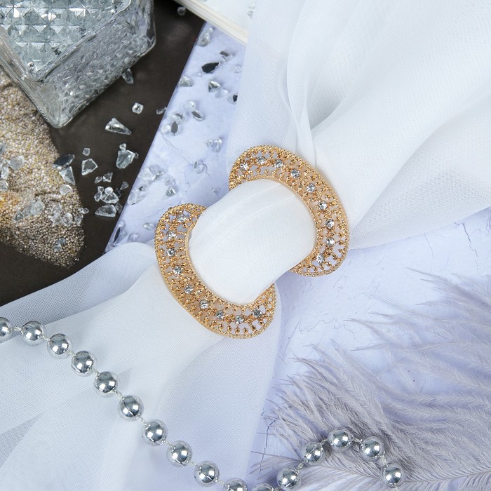 Пряжка для платка "Овалы", цвет белый в золоте