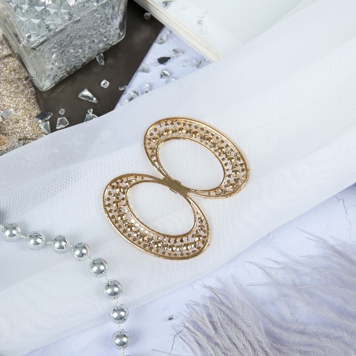 Пряжка для платка "Овалы", цвет белый в золоте