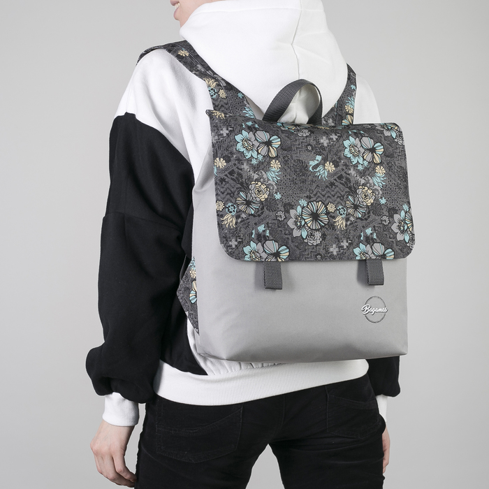 Рюкзак молодёжный, с косметичкой, отделы на молнии, цвет светло-серый/морской