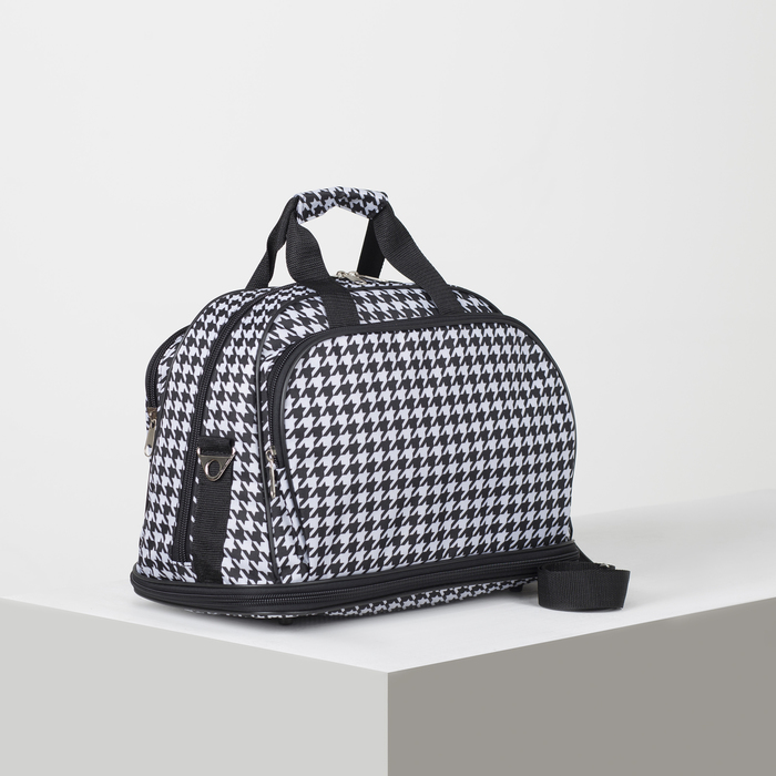 Сумка дорожная трансформер, 1 отдел, 2 наружных кармана, ремень, цвет чёрный/гусиная лапка