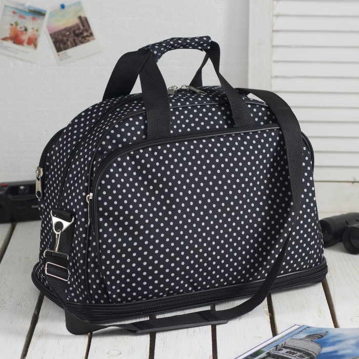 Сумка дорожная трансформер, 1 отдел, 2 наружных кармана, ремень, белый горох