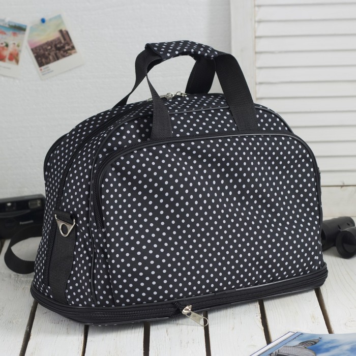 Сумка дорожная трансформер, 1 отдел, 2 наружных кармана, ремень, белый горох