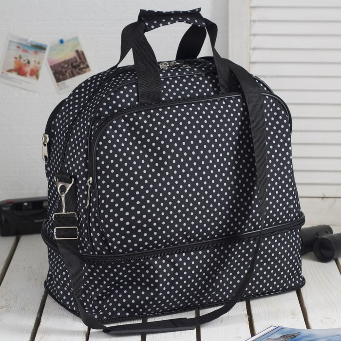 Сумка дорожная трансформер, 1 отдел, 2 наружных кармана, ремень, белый горох