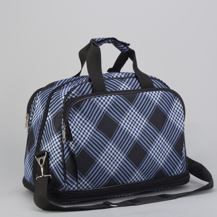 Сумка дорожная трансформер, 1 отдел, 2 наружных кармана, ремень, голубая клетка