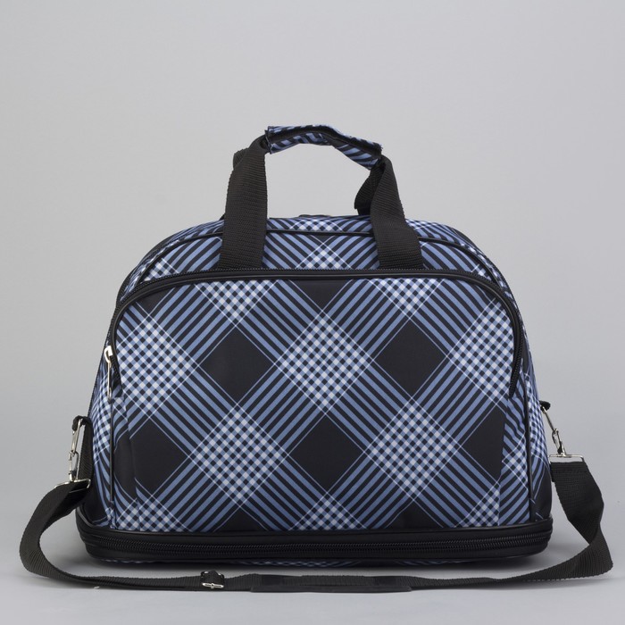 Сумка дорожная трансформер, 1 отдел, 2 наружных кармана, ремень, голубая клетка
