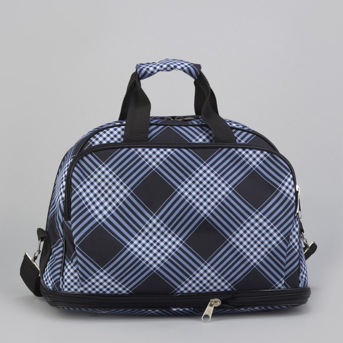 Сумка дорожная трансформер, 1 отдел, 2 наружных кармана, ремень, голубая клетка
