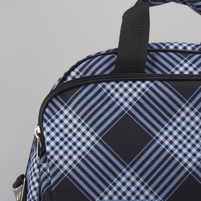 Сумка дорожная трансформер, 1 отдел, 2 наружных кармана, ремень, голубая клетка